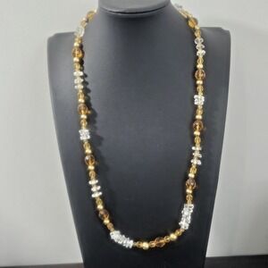 Karla Jordan Quartz Faceted Yellow Glass Beaded Necklace 25"
